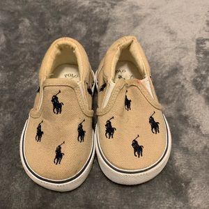 POLO RALPH LAUREN Kids' "Bal Harbour Repeat" Canvas Slip On Khaki/Navy